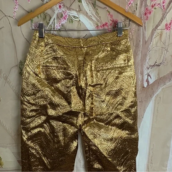 NEW J. Crew Collection high-rise cigarette pant in metallic leaf print jacquard